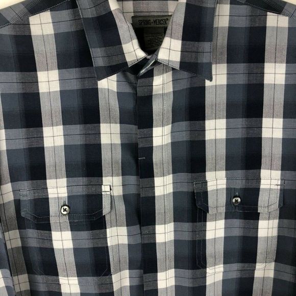 SPRING MERCER Mens Long Sleeve Front Pockets PLAID Shirt Blue Size XL - Picture 3 of 11